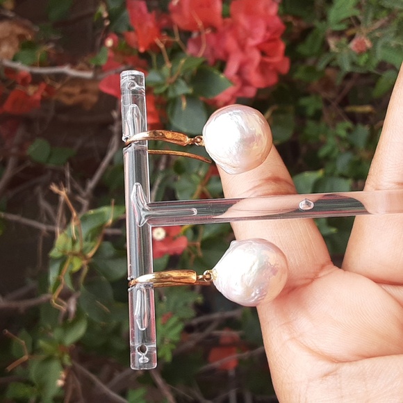 925 Gold Over Sterling Genuine Pearl Drop Earrings. - Picture 3 of 10